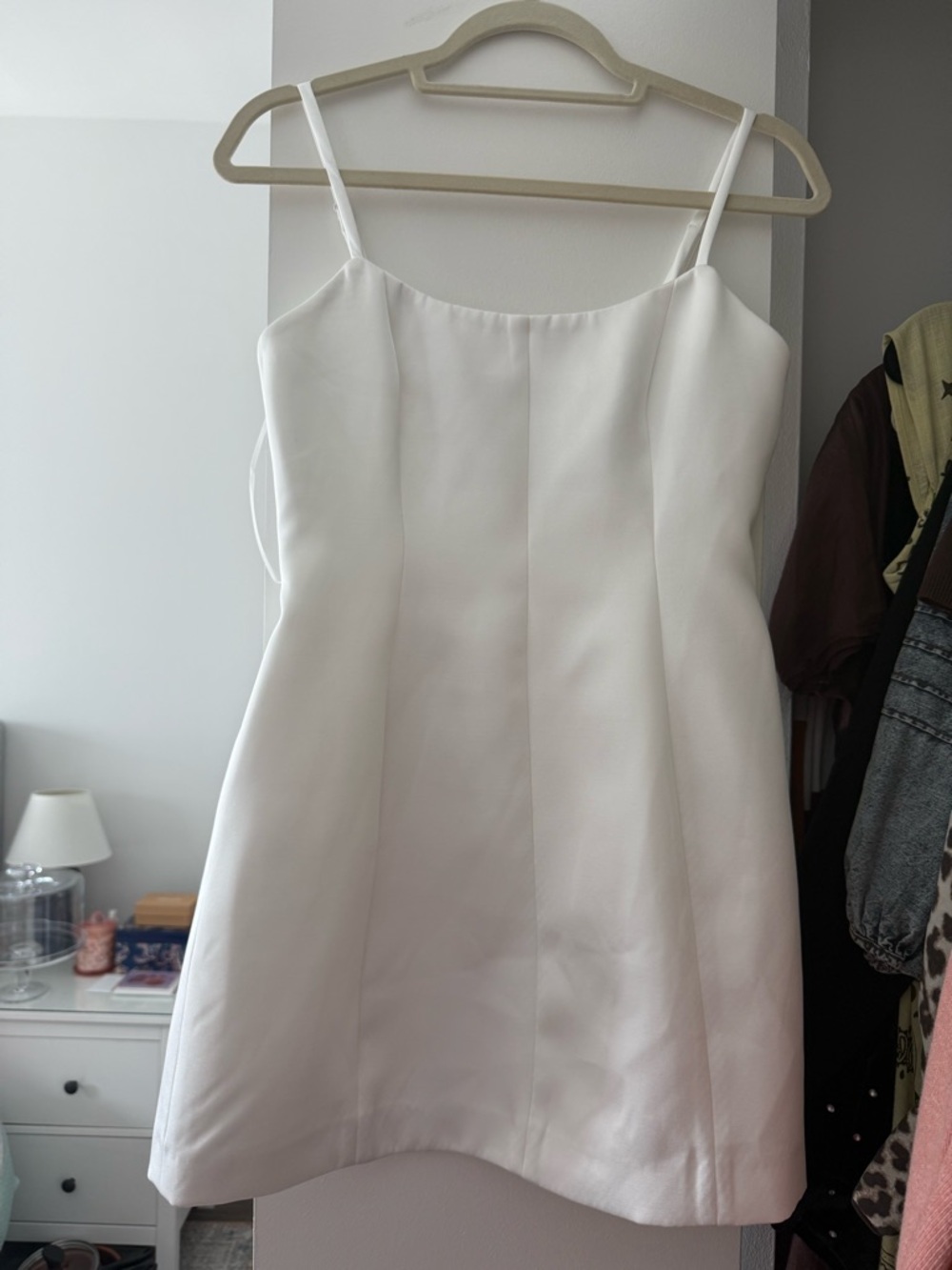French Connection White Satin Spaghetti-Strap Mini Dress